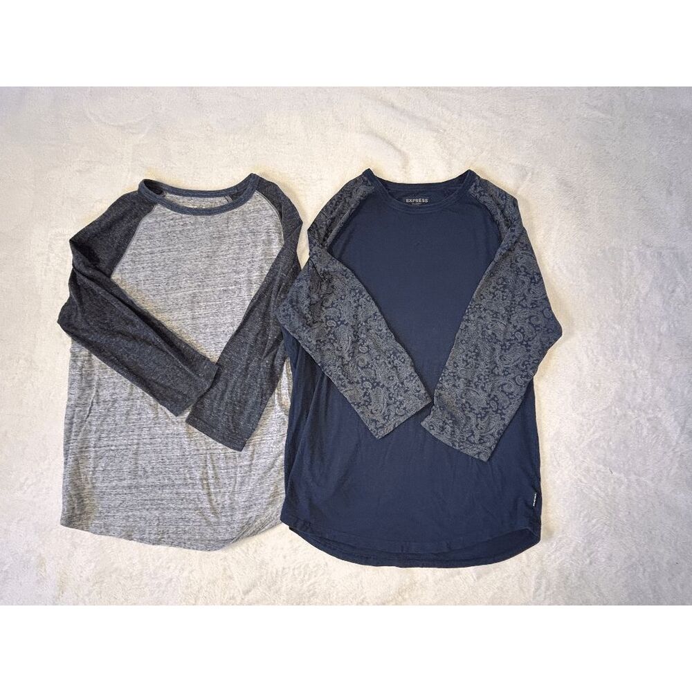 Men's Express Baseball/Jersey 3/4 Sleeve Shirt Lot of Two Blue/Gray Size L, Read